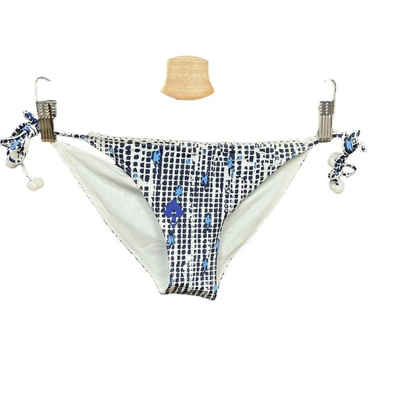 Poupette St. Barth Lucy Pom Trim Dotted Bikini‎ Bottom Navy Blue Size XS - Picture 1 of 11